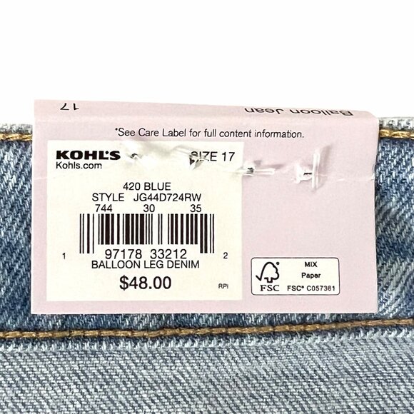 SO Goods For Life High Rise Balloon Jeans Size 17 Light Blue Denim NWT - Picture 5 of 14